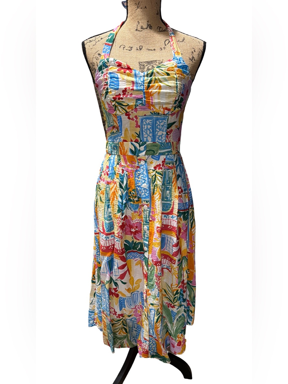 Floral Multi-Color Halter Midi Dress - Picture 4 of 6